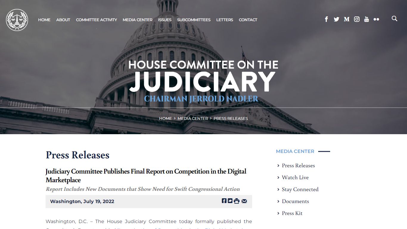 Judiciary Committee Publishes Final Report on Competition in the ...